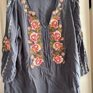 ANDREE BY UNIT Black Embroidered 3/4 Sleeve Blouse